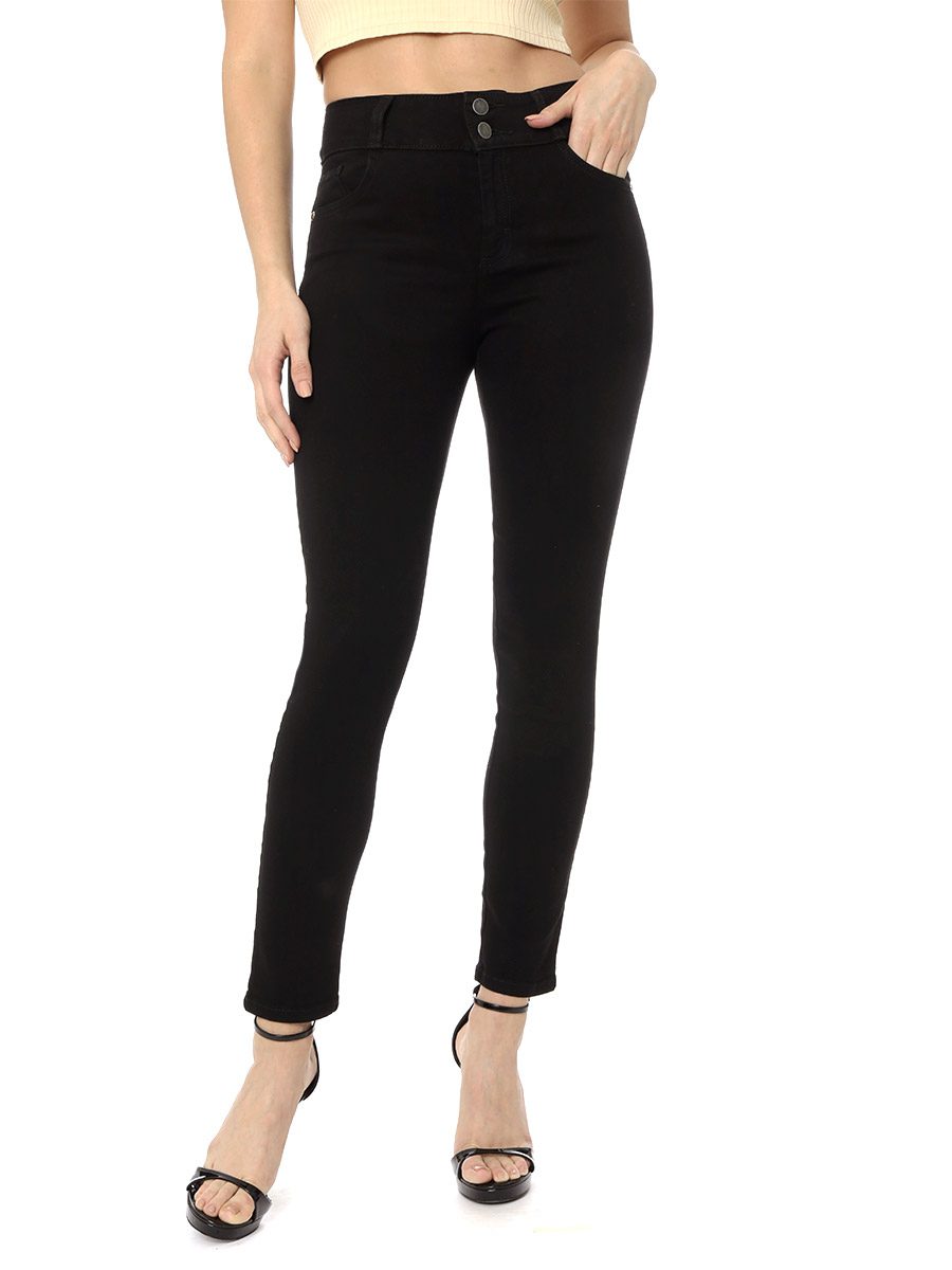 Jeans Corazón Cintura Alta Skinny / color negro