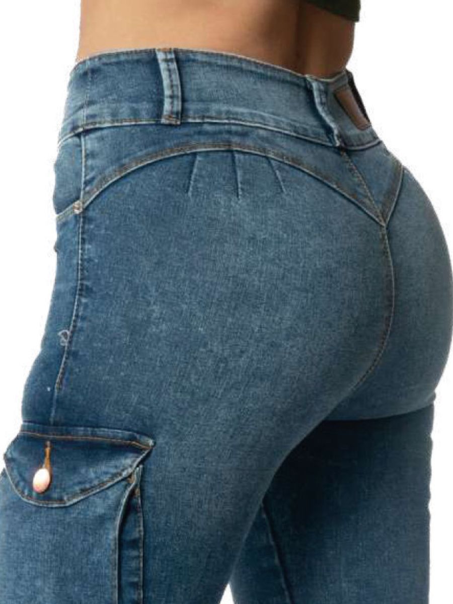 Jeans Corazón Cintura Alta Skinny / color azul acid wash