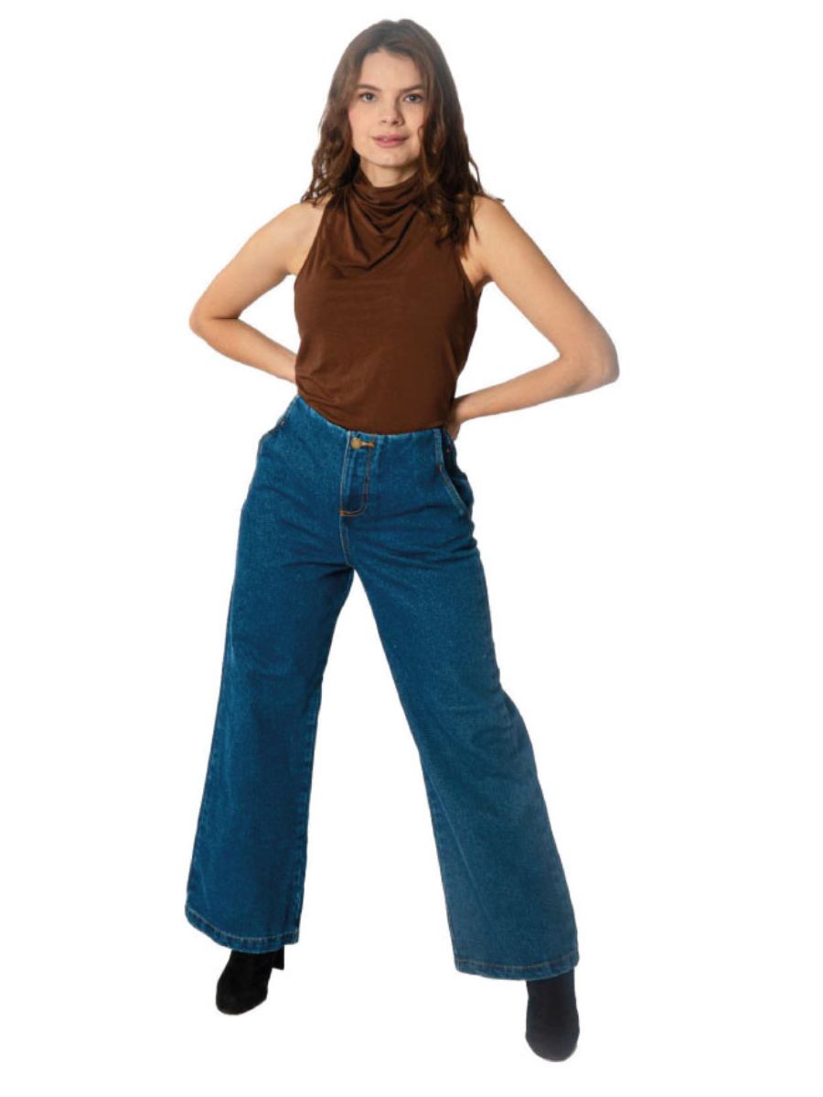 Jeans Pretina Pasada Pierna Amplia color azul oscuro