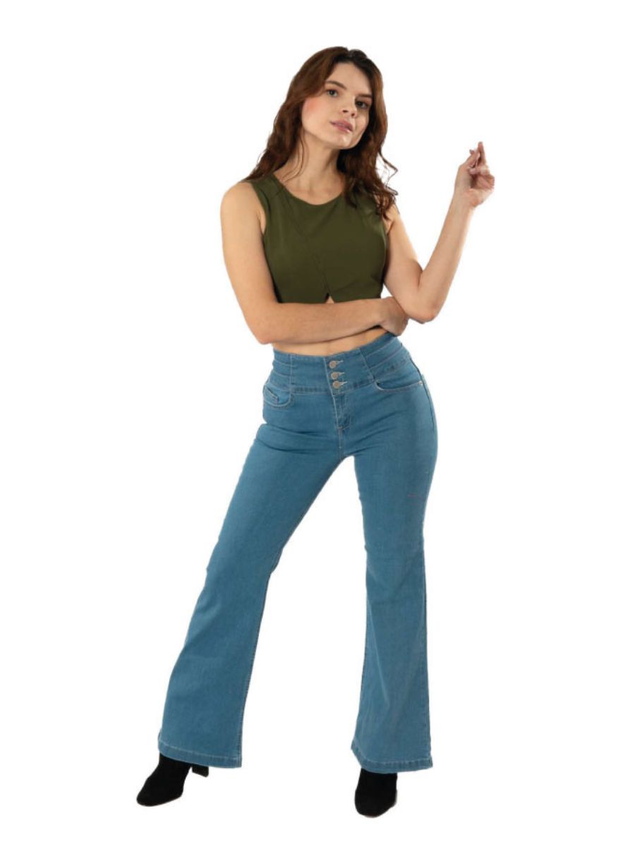 Jeans Corazón Fajilla Campana / color azul claro