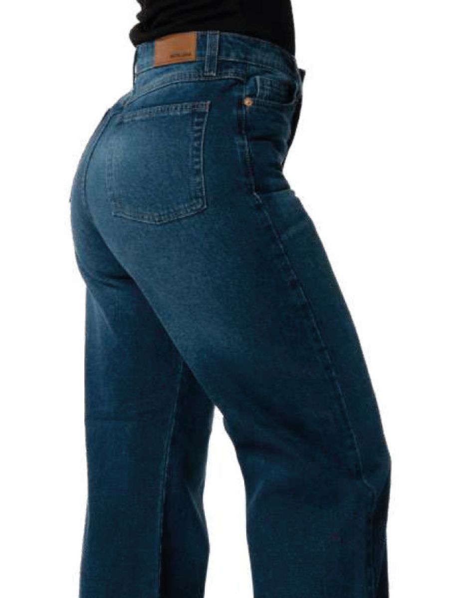 Mom Jeans Cintura Alta Pierna Amplia / color azul oscuro